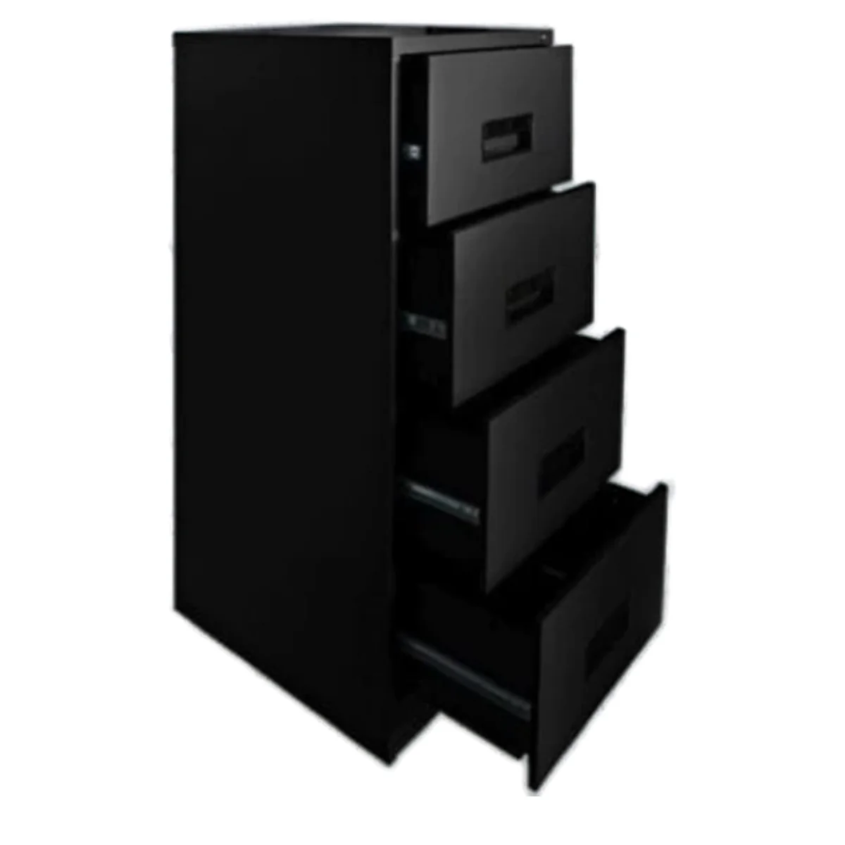 4-Drawer Metal Vertical Filing Cabinet – Lockable Office File Storage Unit – Steel Construction, Black Finish – For Foolscap or A4 Documents