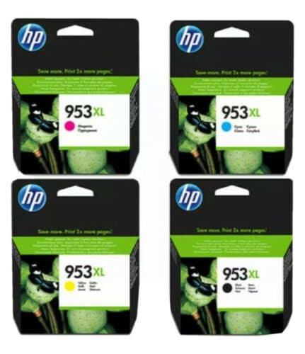 HP 953 XL High-Yield Ink Cartridge 4-Color Set – Black, Cyan, Magenta, Yellow | Original HP Ink for Professional Printing