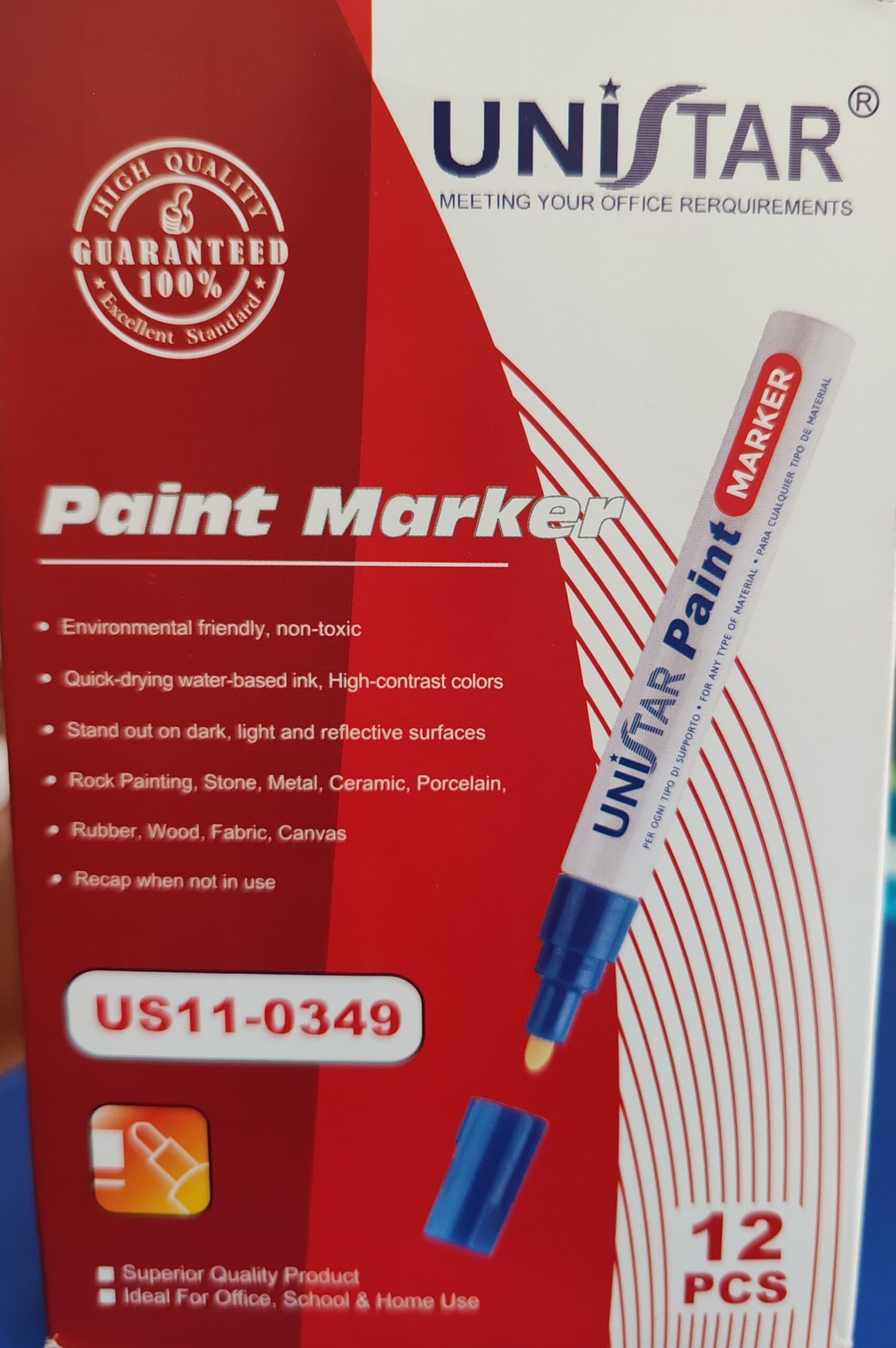 Paint Marker Bullet Tip Black UniStar US11-0349 /Blue 1x12 Pc