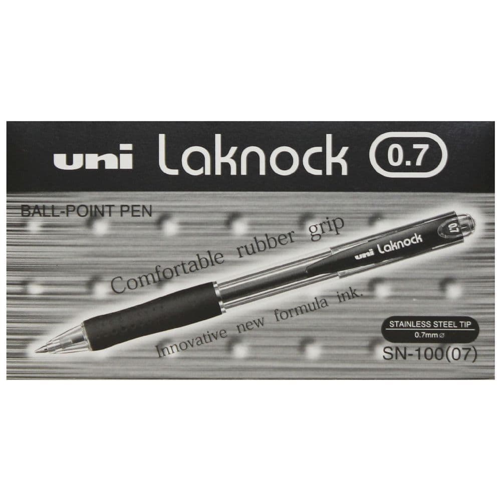 Uni Laknock SN-100F Retractable Ballpoint Pen, 0.7mm Fine, Black (Pack of 12)