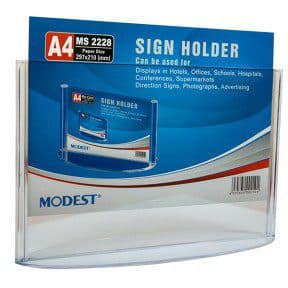 Sign Holder A4 Landscape Modest MS 2228 Acrylic Transparent